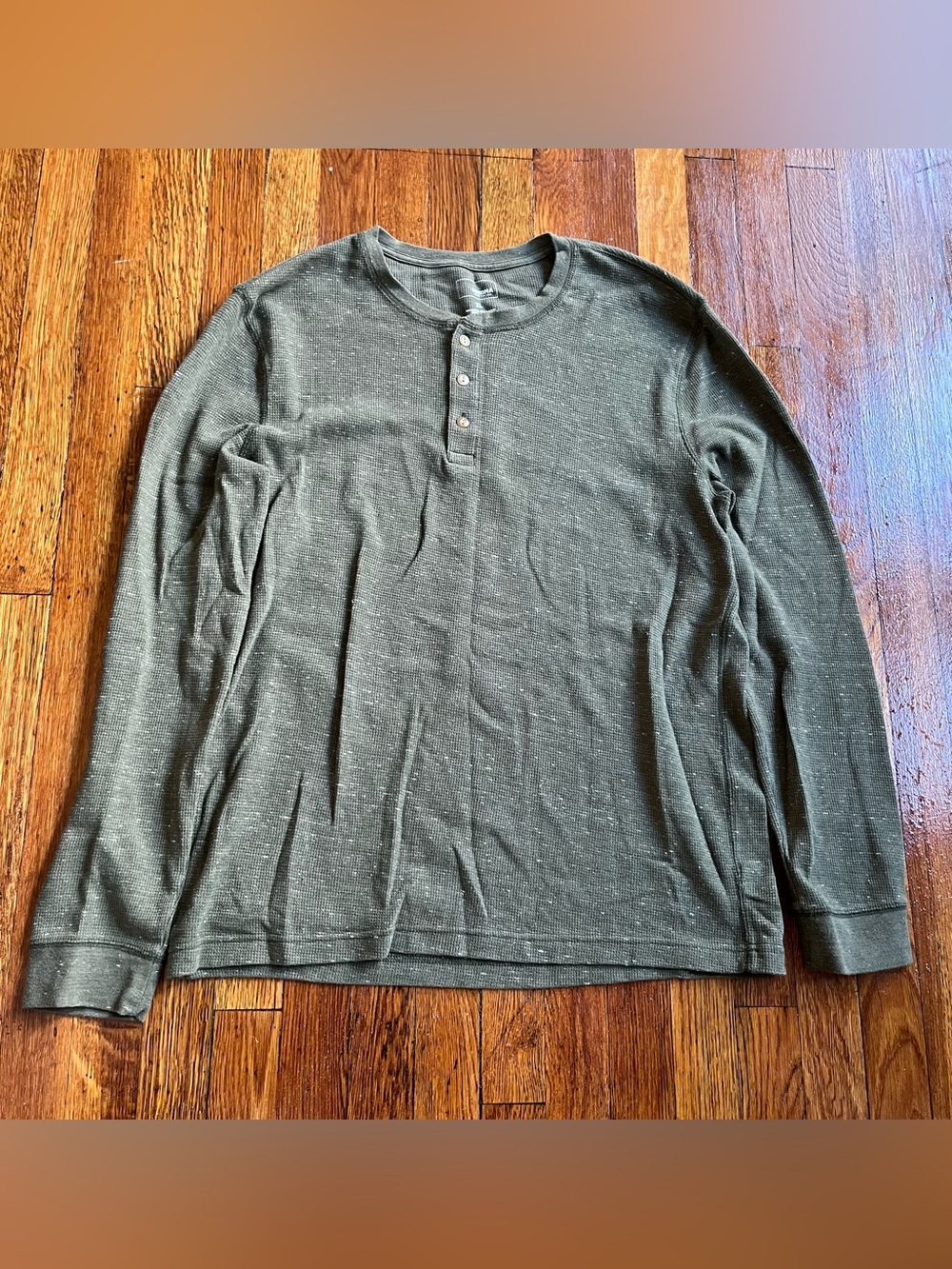 2000s y2k skater earthy green thermal Henley long sleeve shirt